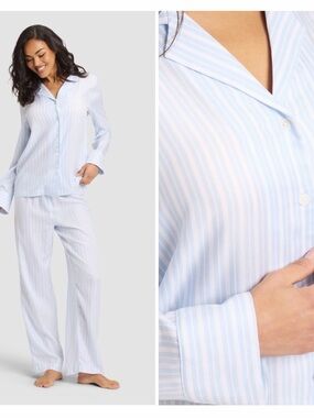 Cozy Earth Soft Woven Long Sleeve Pajama Set Spring Blue Stripe